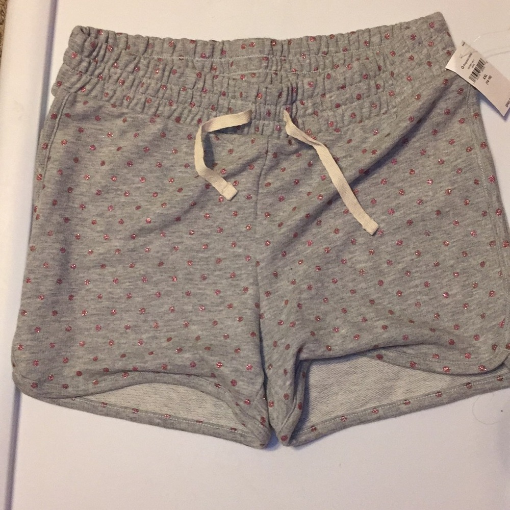 Gap grey shorts with pink glitter polka dots
